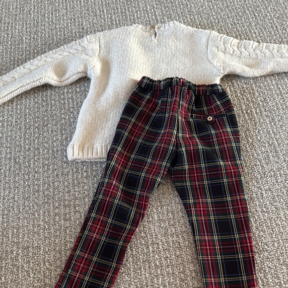 Zara Kids Knit Rudolf Red Black Plaid Holiday Sweater Pants 3 4 Cream - Picture 6 of 6